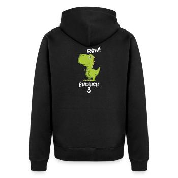 Raw endlich 3 Dino - Unisex Premium Bio Zip Hoodie - Schwarz - Hinten - Nico (187cm)