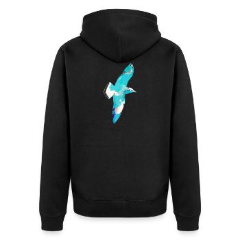 Mouette, illustration, vol, oiseaux, bleu, graffiti - Veste à capuche bio Premium Unisexe - noir - Dos - Nico (187cm)
