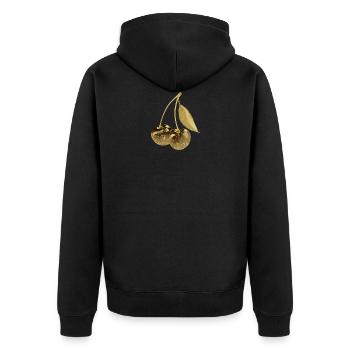kirsche,cherrie,graffiti,gold,malerei,pop-art - Unisex Premium Bio Zip Hoodie - Schwarz - Hinten - Nico (187cm)