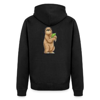 Faultier Sekretärin Ordner Büro - Unisex Premium Bio Zip Hoodie - Schwarz - Hinten - Nico (187cm)