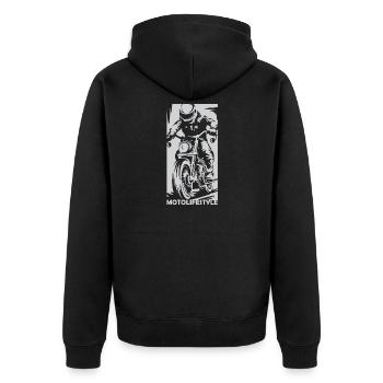 Motorrad Racing Caferacer Moto Biker Symbol Logo - Unisex Premium Bio Zip Hoodie - Schwarz - Hinten - Nico (187cm)