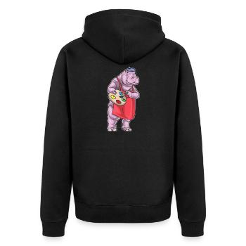 Nilpferd Maler Pinsel Malen - Unisex Premium Bio Zip Hoodie - Schwarz - Hinten - Nico (187cm)