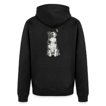 Border Collie with Butterfly Sketch Art - Unisex Premium Organic Zip Hoodie - black - Back - Nico (187cm)