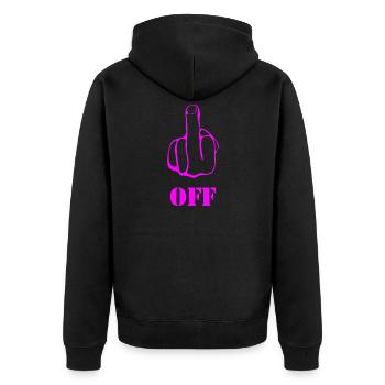 Pink Middlefinger Off. Fuck Off - Unisex Premium Bio Zip Hoodie - Schwarz - Hinten - Nico (187cm)