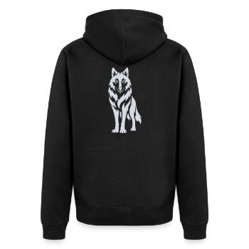 Wolfs Silhouette Kontrastdesign - Unisex Premium Bio Zip Hoodie - Schwarz - Hinten - Nico (187cm)