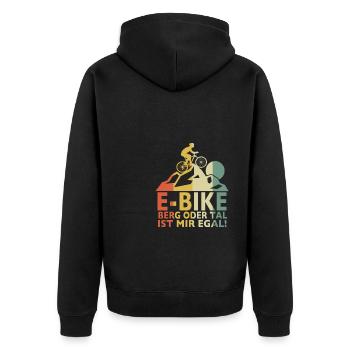 E Bike E-Bike Berg oder Tal ist mir egal - Unisex Premium Bio Zip Hoodie - Schwarz - Hinten - Nico (187cm)
