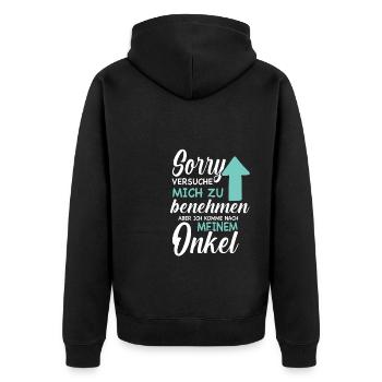 Ich versuche mich zu benehmen - Onkel - Unisex Premium Bio Zip Hoodie - Schwarz - Hinten - Nico (187cm)