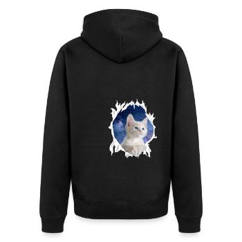 Cute 3D Kitten Cat - Gift - Unisex Premium Organic Zip Hoodie - black - Back - Nico (187cm)