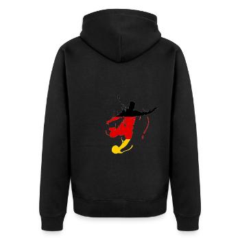 Fußball, WM, Fußballer, Deutschland, Germany, Fan, - Unisex Premium Bio Zip Hoodie - Schwarz - Hinten - Nico (187cm)