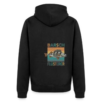 Barsch Flüsterer Das Angler Desing Barschangeln - Unisex Premium Bio Zip Hoodie - Schwarz - Hinten - Nico (187cm)