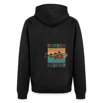Dorsch Flüsterer Hochseeangeln In Norwegen Retro - Unisex Premium Bio Zip Hoodie - Schwarz - Hinten - Nico (187cm)