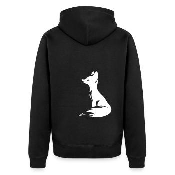 Eleganter niedlicher Fuchs Tattoo Style Porträt - Unisex Premium Bio Zip Hoodie - Schwarz - Hinten - Nico (187cm)