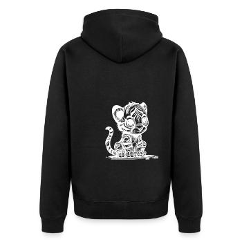 Kleiner Tiger mit süssem putzigem Streifenmuster - Unisex Premium Bio Zip Hoodie - Schwarz - Hinten - Nico (187cm)