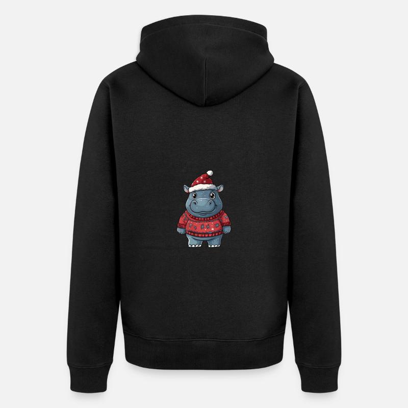 Hippopotame Noël Bande dessinée - Veste à capuche bio Premium Unisexe - noir