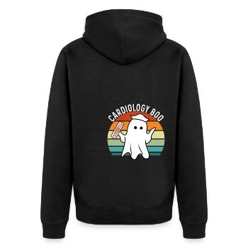 Vintage Halloween Ghost Cardiology Boo Nursing Fun - Unisex Premium Bio Zip Hoodie - Schwarz - Hinten - Nico (187cm)