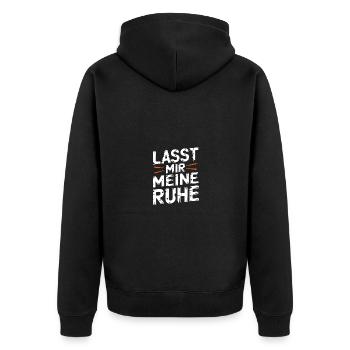 Lasst mir meine Ruhe - nicht stören - Unisex Premium Bio Zip Hoodie - Schwarz - Hinten - Nico (187cm)