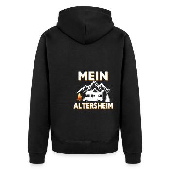 Mein Altenheim ist überall - Unisex Premium Bio Zip Hoodie - Schwarz - Hinten - Nico (187cm)