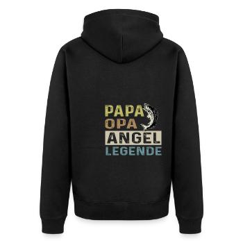 Alter Mann mit Angel Angler Papa Vintage Angel - Unisex Premium Bio Zip Hoodie - Schwarz - Hinten - Nico (187cm)