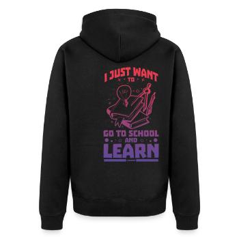 ich möchte in die Schule und lernen - Unisex Premium Bio Zip Hoodie - Schwarz - Hinten - Nico (187cm)