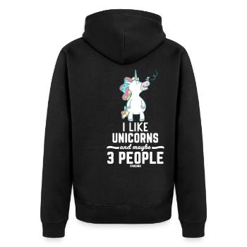 I Like Unicorns And Maybe 3 People - Unisex Premium Organic Zip Hoodie - black - Back - Nico (187cm)