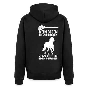 Pferd Reitsport Reiten Pferdesport Norweger - Unisex Premium Bio Zip Hoodie - Schwarz - Hinten - Nico (187cm)