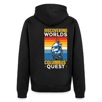 Entdeckungswelten - Kolumbus' Suche - Kolumbus-Tag - Unisex Premium Bio Zip Hoodie - Schwarz - Hinten - Nico (187cm)