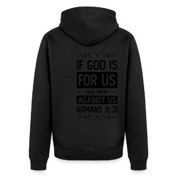 God is for us - Unisex Premium Organic Zip Hoodie - black - Back - Nico (187cm)