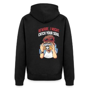 Fotograf - Vorsicht ich könnte deine Seele fangen - Unisex Premium Bio Zip Hoodie - Schwarz - Hinten - Nico (187cm)