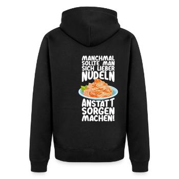 Statt Sorgen Nudeln machen - Unisex Premium Bio Zip Hoodie - Schwarz - Hinten - Nico (187cm)