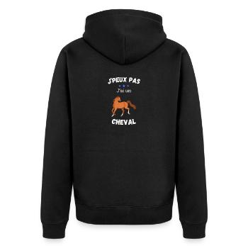Ich kann nicht, ich habe ein Pferd - Unisex Premium Bio Zip Hoodie - Schwarz - Hinten - Nico (187cm)
