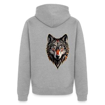 Wolfskopf Indianer Wikinger Natur Mandala Wolf - Unisex Premium Bio Zip Hoodie - Grau meliert - Hinten - Nico (187cm)
