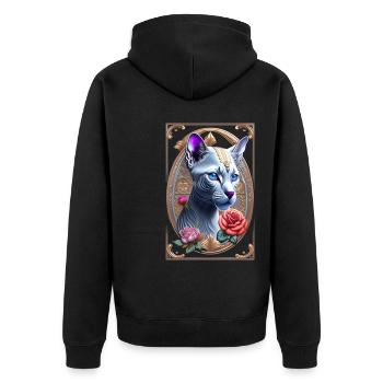 Kunstvolle Sphynx , Sphinx Katze - Unisex Premium Bio Zip Hoodie - Schwarz - Hinten - Nico (187cm)