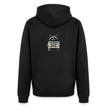 Ein lustiger Waschbär mit Schild - Unisex Premium Bio Zip Hoodie - Schwarz - Hinten - Nico (187cm)