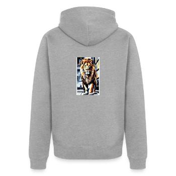 Lion | Animal | Prédateur | Rugissement | Roi | Afrique - Veste à capuche bio Premium Unisexe - gris chiné - Dos - Nico (187cm)