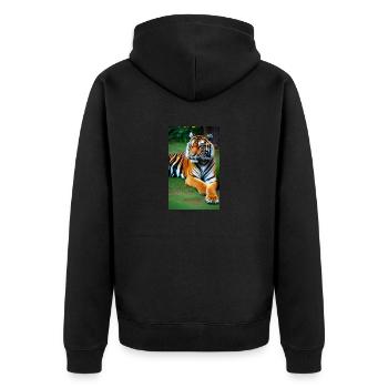 Tiger | Animal | Predator | Roar | King | Asia - Unisex Premium Organic Zip Hoodie - black - Back - Nico (187cm)