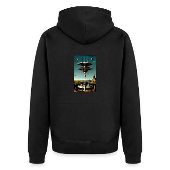 Alien | UFO | Raumschiff | UAP | außerirdische - Unisex Premium Bio Zip Hoodie - Schwarz - Hinten - Nico (187cm)