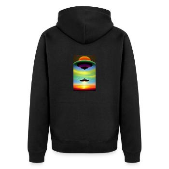 Alien | UFO | Raumschiff | UAP | außerirdische - Unisex Premium Bio Zip Hoodie - Schwarz - Hinten - Nico (187cm)