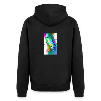 Pferd | reiten | Tier | Reittier | Bunt - Unisex Premium Bio Zip Hoodie - Schwarz - Hinten - Nico (187cm)
