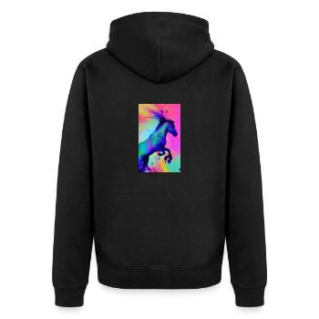 Pferd | reiten | Tier | Reittier | Bunt - Unisex Premium Bio Zip Hoodie - Schwarz - Hinten - Nico (187cm)