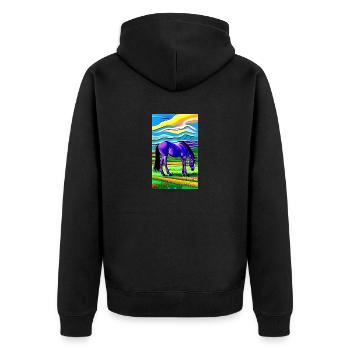 Pferd | reiten | Tier | Reittier | Bunt - Unisex Premium Bio Zip Hoodie - Schwarz - Hinten - Nico (187cm)
