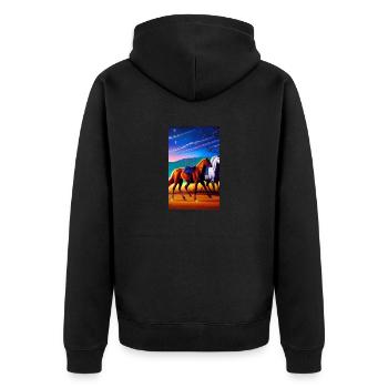 Pferd | reiten | Tier | Reittier | Bunt - Unisex Premium Bio Zip Hoodie - Schwarz - Hinten - Nico (187cm)