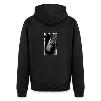 Pferd | reiten | Tier | Reittier | Bunt - Unisex Premium Bio Zip Hoodie - Schwarz - Hinten - Nico (187cm)