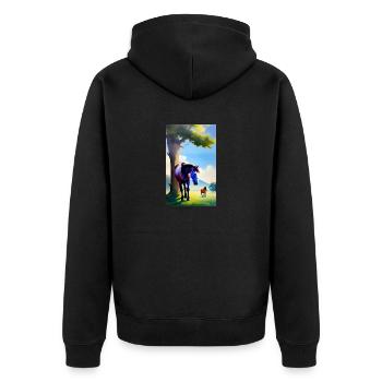 Pferd | reiten | Tier | Reittier | Bunt - Unisex Premium Bio Zip Hoodie - Schwarz - Hinten - Nico (187cm)