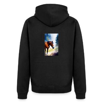 Pferd | reiten | Tier | Reittier | Bunt - Unisex Premium Bio Zip Hoodie - Schwarz - Hinten - Nico (187cm)