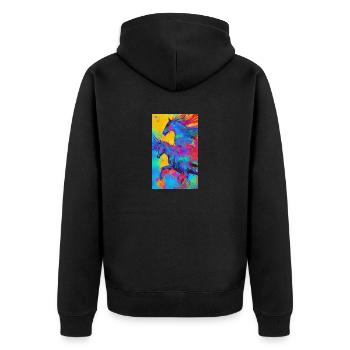 Pferd | reiten | Tier | Reittier | Bunt - Unisex Premium Bio Zip Hoodie - Schwarz - Hinten - Nico (187cm)