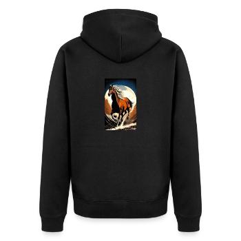 Pferd | reiten | Tier | Reittier | Bunt - Unisex Premium Bio Zip Hoodie - Schwarz - Hinten - Nico (187cm)