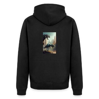 Dinosaurier | T-Rex | Tyrannosaurus - Unisex Premium Bio Zip Hoodie - Schwarz - Hinten - Nico (187cm)