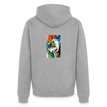 Wolf | Raubtier | Hund | Mystisch - Unisex Premium Bio Zip Hoodie - Grau meliert - Hinten - Nico (187cm)