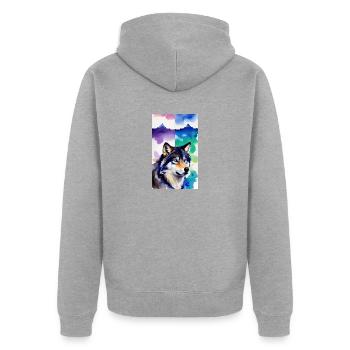 Wolf | Raubtier | Hund | Mystisch - Unisex Premium Bio Zip Hoodie - Grau meliert - Hinten - Nico (187cm)