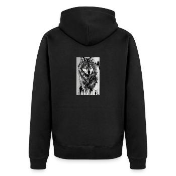Wolf | Raubtier | Hund | Mystisch - Unisex Premium Bio Zip Hoodie - Schwarz - Hinten - Nico (187cm)